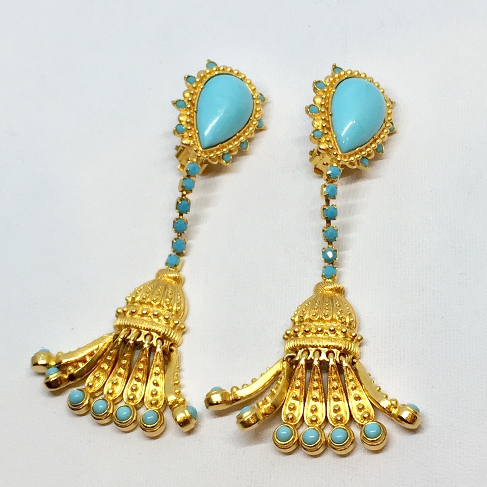 Turquoise Tassel Earrings Licensed by V & A